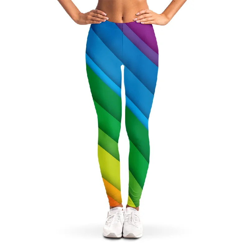 Rainbow Diagonal Lines Pattern Print Women's Leggings Stylish Stretch-Waist Leggings