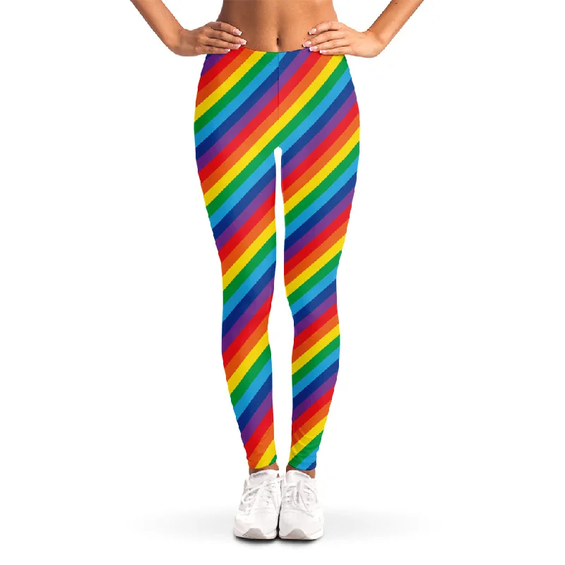 Rainbow Diagonal Striped Pattern Print Women's Leggings Cozy Bootcut Leggings