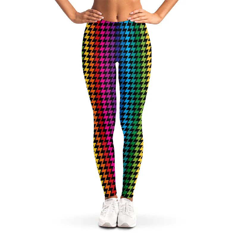 Rainbow Gay Pride Zigzag Pattern Print Women's Leggings Fashionable Lacy Detail Leggings