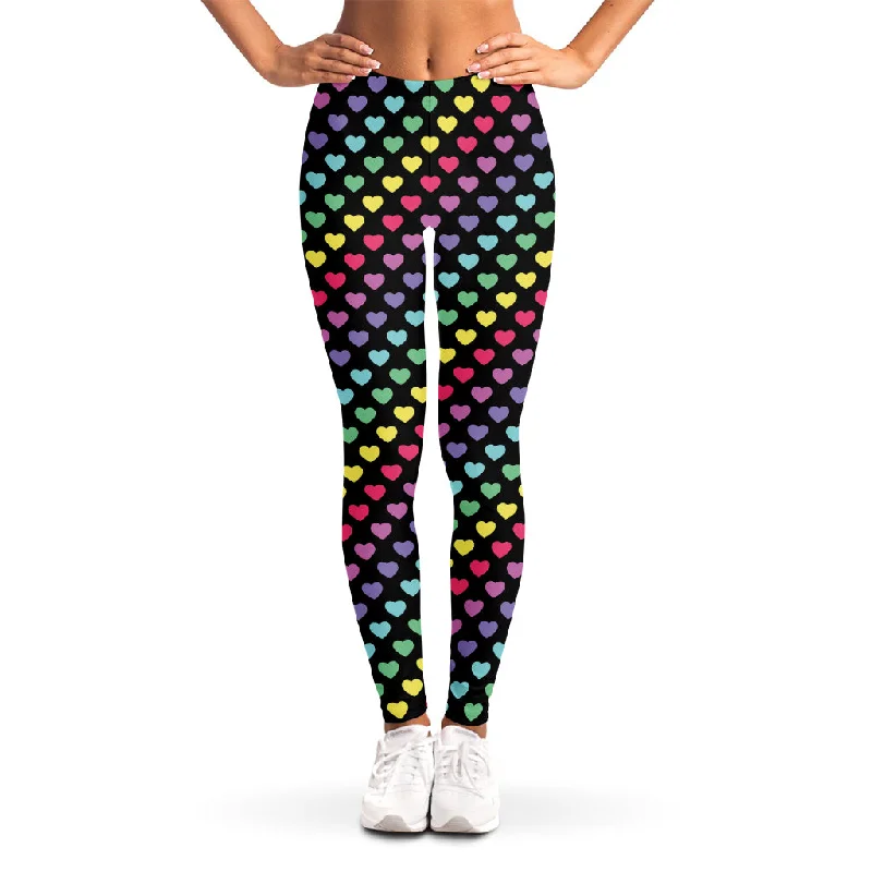 Rainbow Heart Pattern Print Women's Leggings Comfortable Compression Leggings