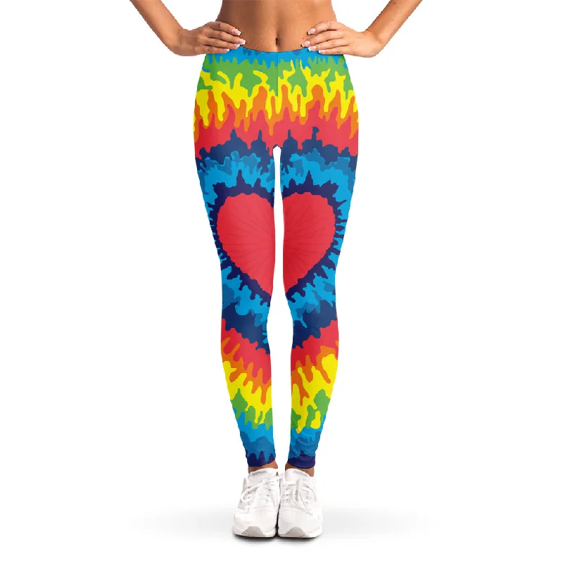 Rainbow Heart Tie Dye Print Women's Leggings Cozy Cotton Leggings