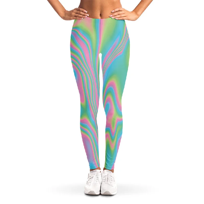 Rainbow Holographic Print Women's Leggings Comfortable Wide-Band Leggings