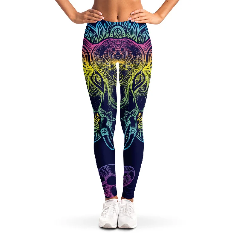 Rainbow Indian Elephant Print Women's Leggings Trendy Full-Length Leggings