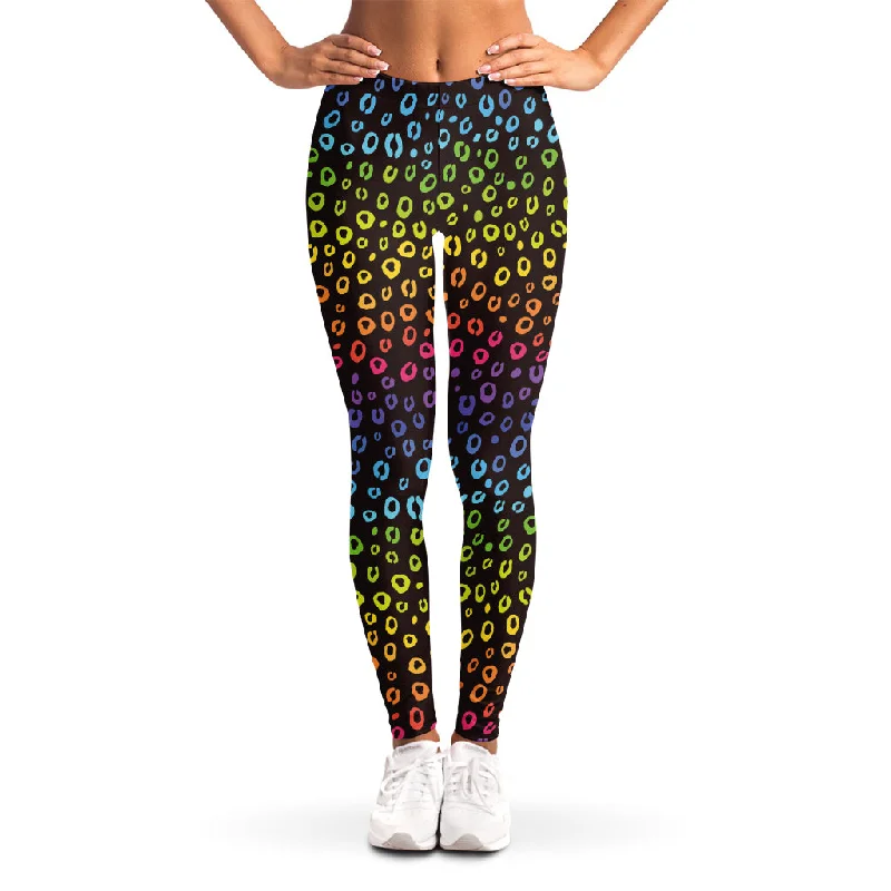 Rainbow Leopard Pattern Print Women's Leggings Comfortable Ribbed Sports Leggings