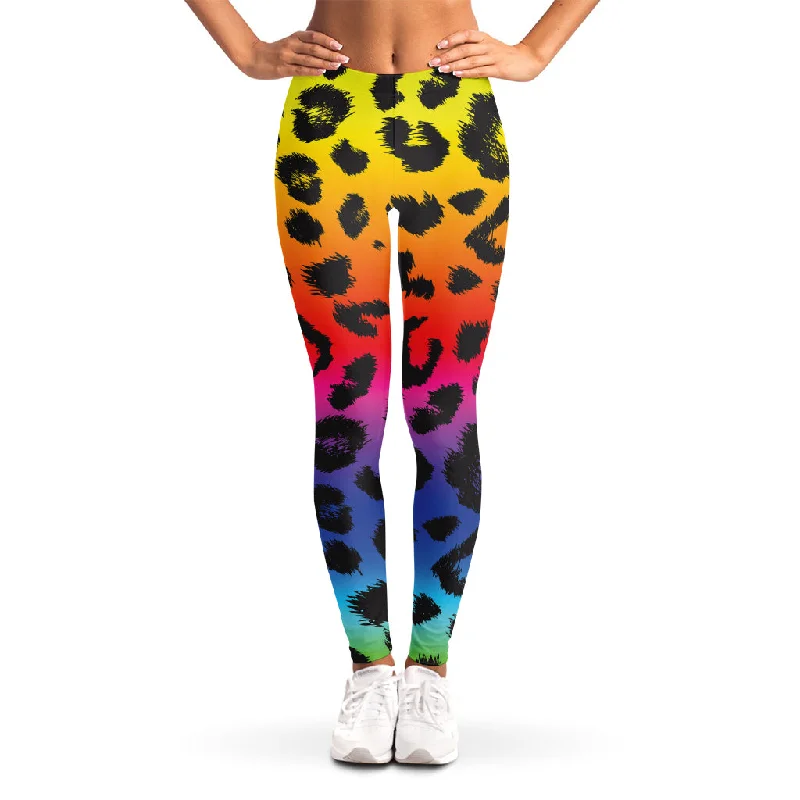 Rainbow Leopard Print Women's Leggings Fashionable Minimal Active Leggings