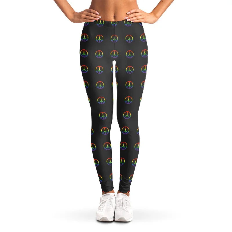 Rainbow LGBT Peace Sign Pattern Print Women's Leggings Stylish Printed Sport Leggings