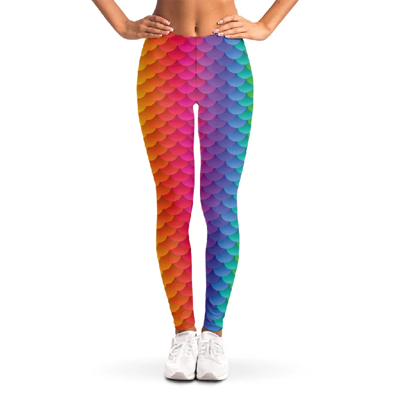 Rainbow Mermaid Scale Pattern Print Women's Leggings Cozy Fashion Leggings