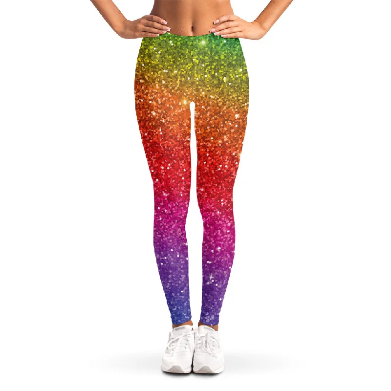 Rainbow (NOT Real) Glitter Artwork Print Women's Leggings Chic Workout Leggings