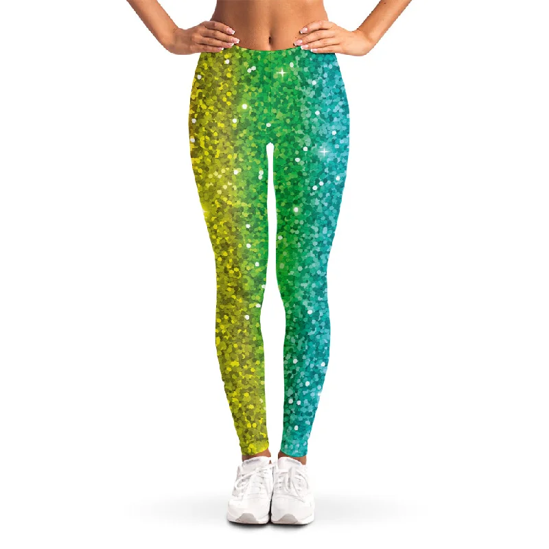 Rainbow (NOT Real) Glitter Print Women's Leggings Classic Solid Color Leggings