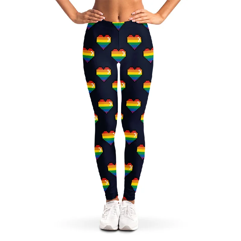 Rainbow Pixel 8-Bit LGBT Pride Heart Women's Leggings Fashionable Fitted Workout Leggings