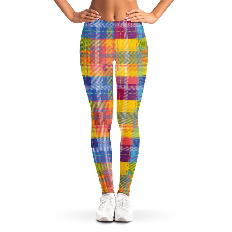 Rainbow Plaid Pattern Print Women's Leggings Comfortable Slip-On Compression Leggings