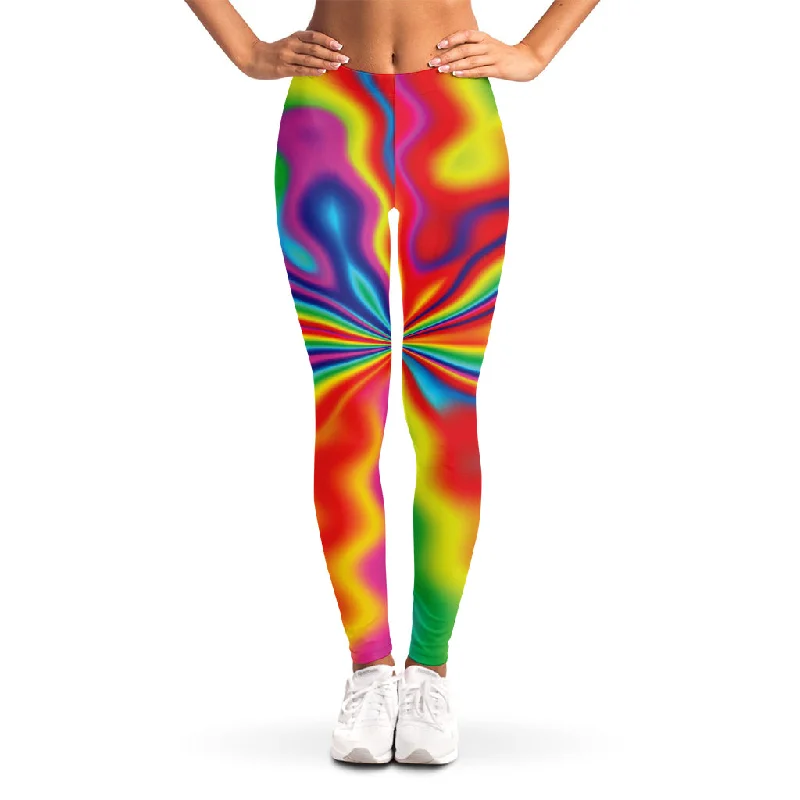 Rainbow Psychedelic Print Women's Leggings Comfortable Zip-Up Leggings