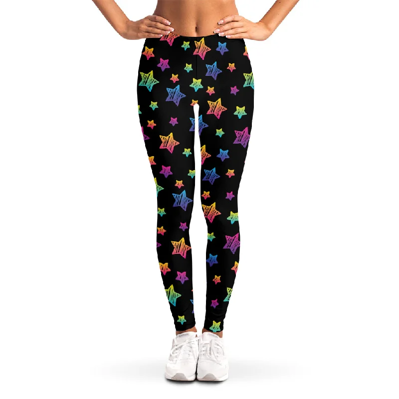 Rainbow Stars Pattern Print Women's Leggings Comfortable Printed Workout Leggings