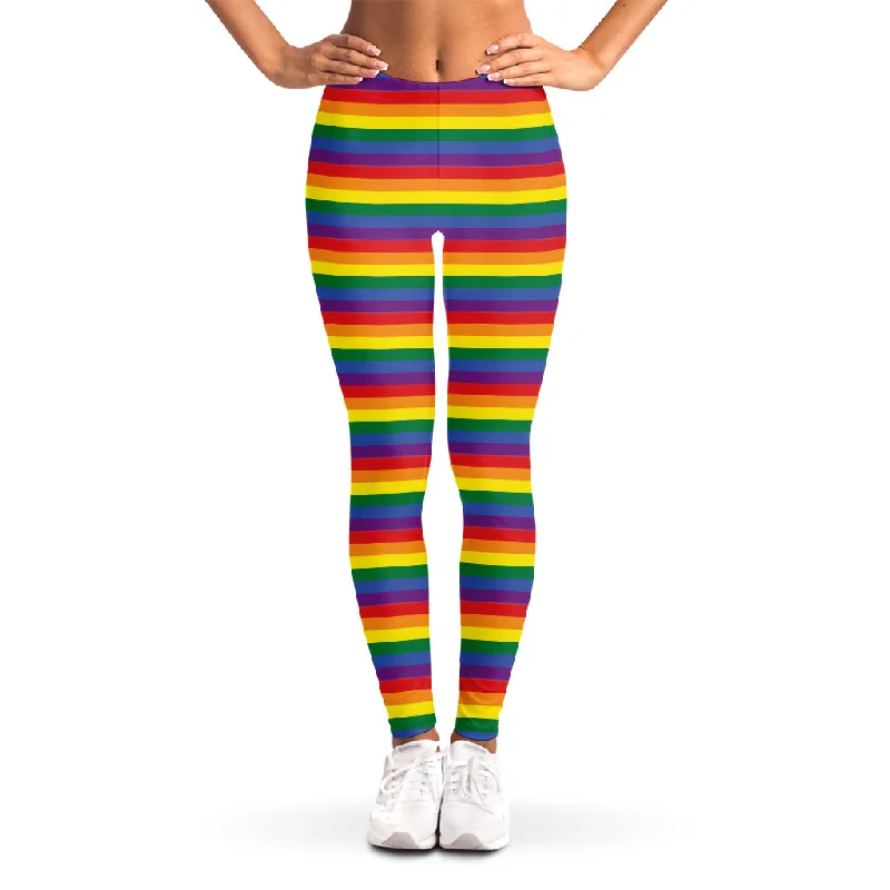 Rainbow Stripe Print Women's Leggings Fashionable Plus-Size Activewear