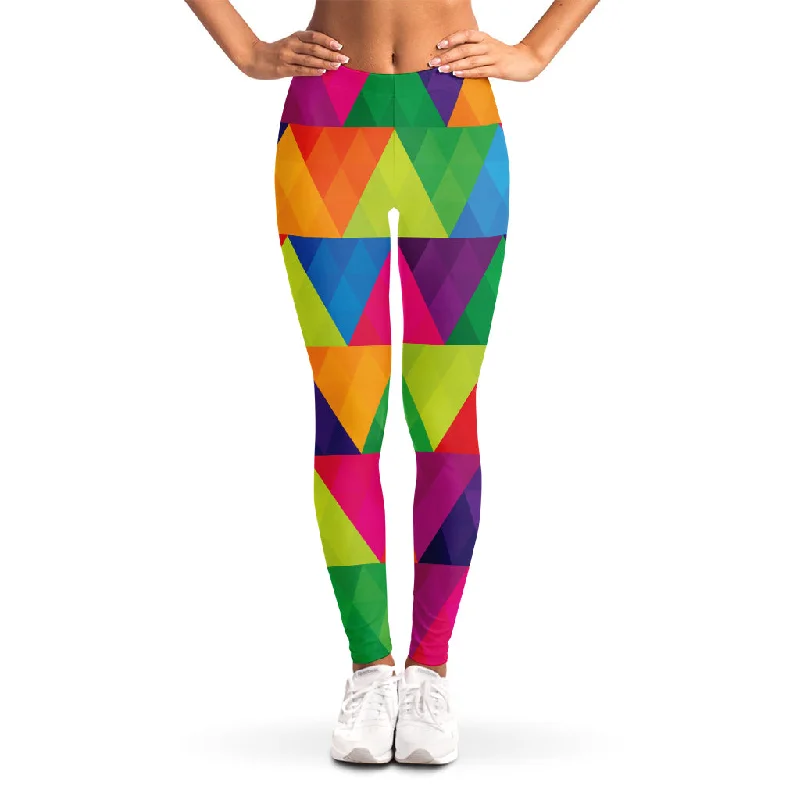 Rainbow Triangles Pattern Print Women's Leggings Stylish Pockets Active Leggings