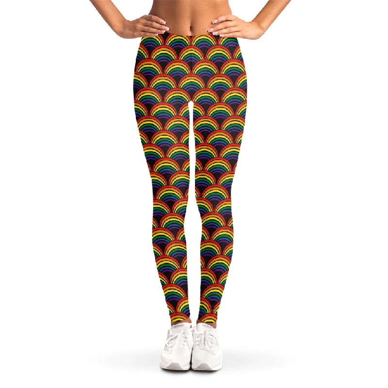 Rainbow Wave Pattern Print Women's Leggings Fashionable Smooth Fit Leggings