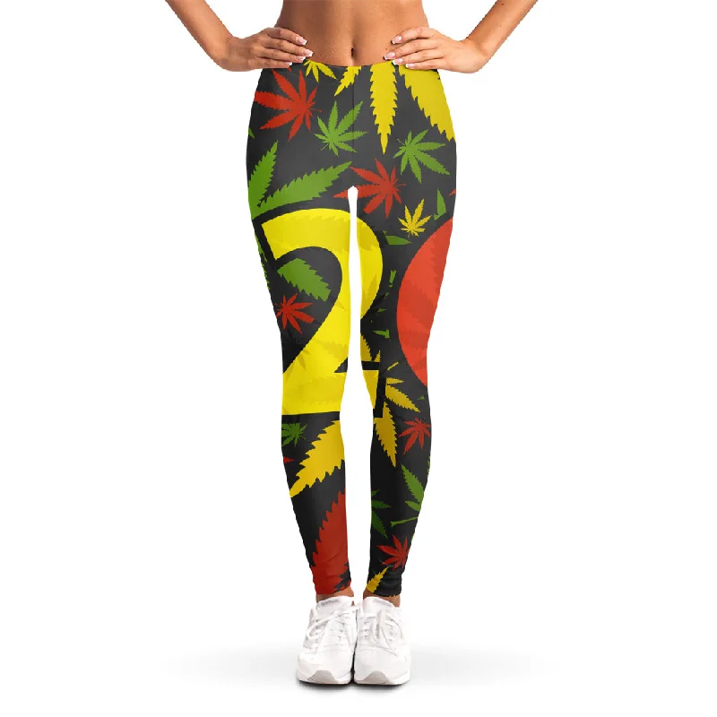 Rasta 420 Print Women's Leggings Comfortable Ribbed Waistband Leggings