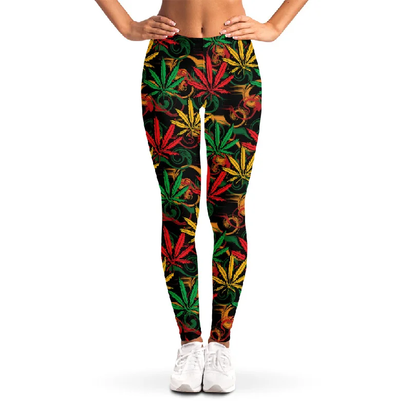 Rasta Marijuana Pattern Print Women's Leggings Comfortable Power Mesh Leggings