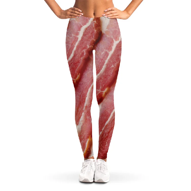 Raw Bacon Print Women's Leggings Trendy Side-Pocket Leggings