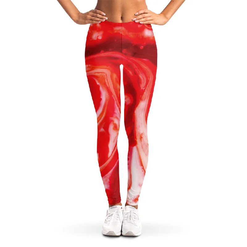 Red Acid Melt Print Women's Leggings Trendy Color Block Leggings