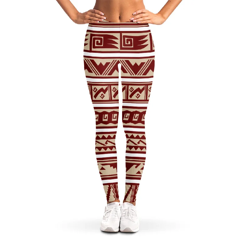 Red And Beige Southwestern Pattern Print Women's Leggings Comfortable Compression Leggings