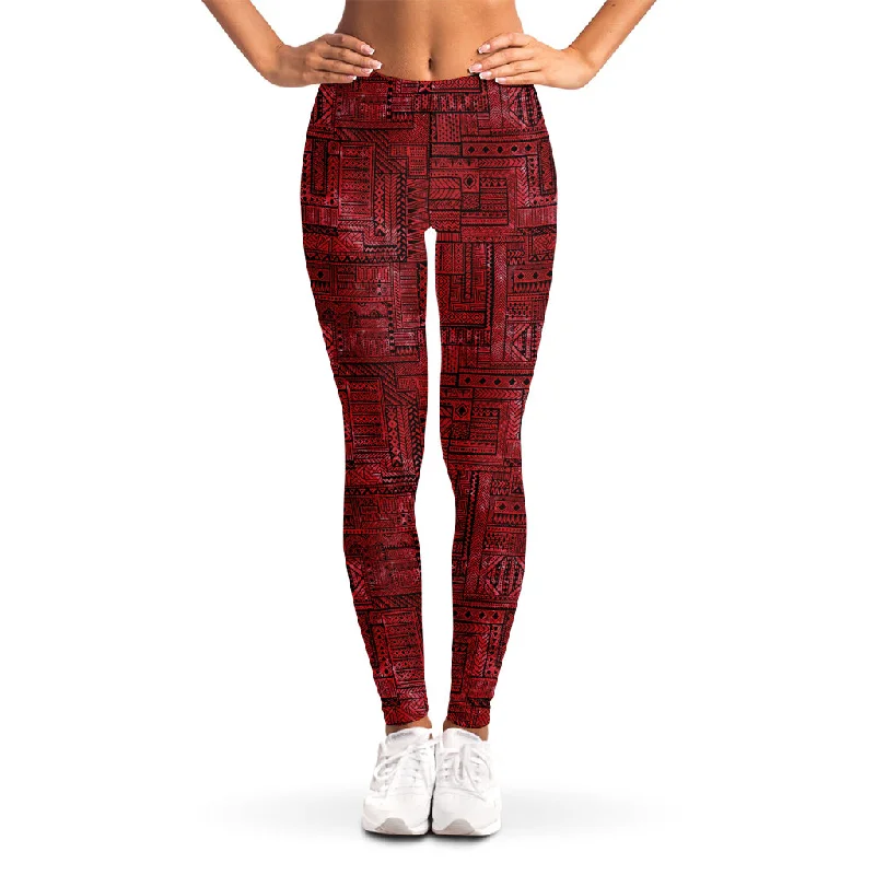 Red And Black African Ethnic Print Women's Leggings Comfortable Plus Size Leggings