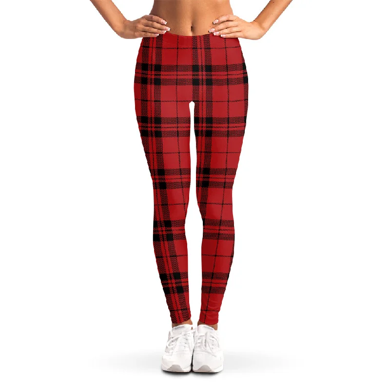 Red And Black Tartan Pattern Print Women's Leggings Comfortable Athletic Tights