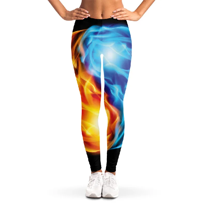 Red And Blue Fire Yin Yang Print Women's Leggings Stylish Sporty Performance Leggings