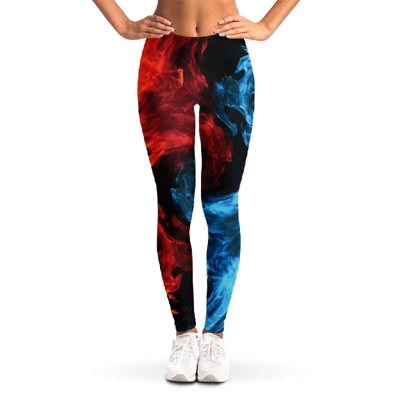 Red And Blue Twin Flame Print Women's Leggings Comfortable Slim Fit Leggings