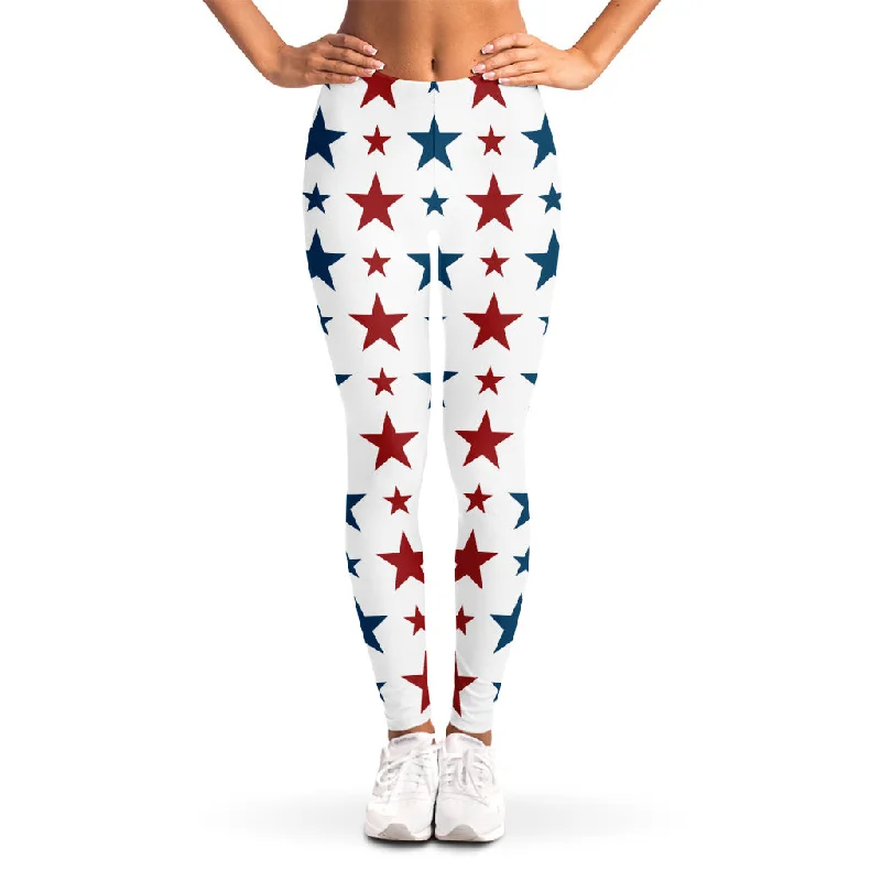 Red And Blue USA Star Pattern Print Women's Leggings Trendy Digital Print Leggings