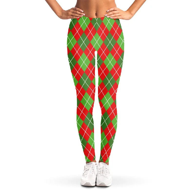 Red And Green Argyle Pattern Print Women's Leggings Elegant Animal Print Leggings