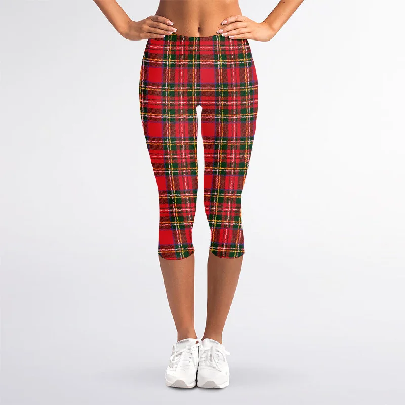 Red And Green Scottish Tartan Print Women's Capri Leggings Comfortable Plus Size Leggings