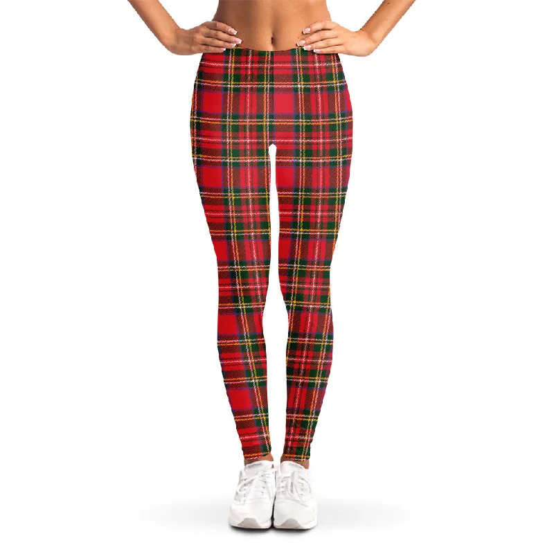 Red And Green Scottish Tartan Print Women's Leggings Trendy Fitness Leggings