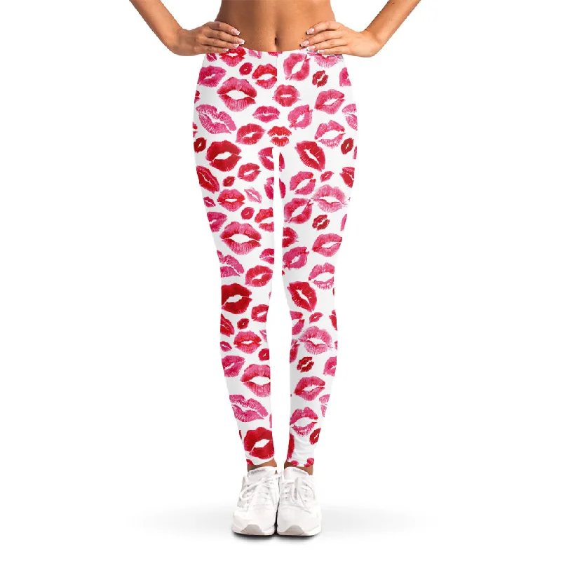 Red And Pink Lips Pattern Print Women's Leggings Comfortable Zip-Up Leggings