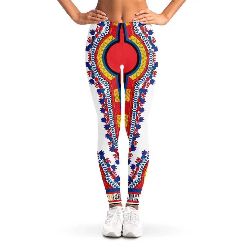 Red And White African Dashiki Print Women's Leggings Comfortable Printed Workout Leggings