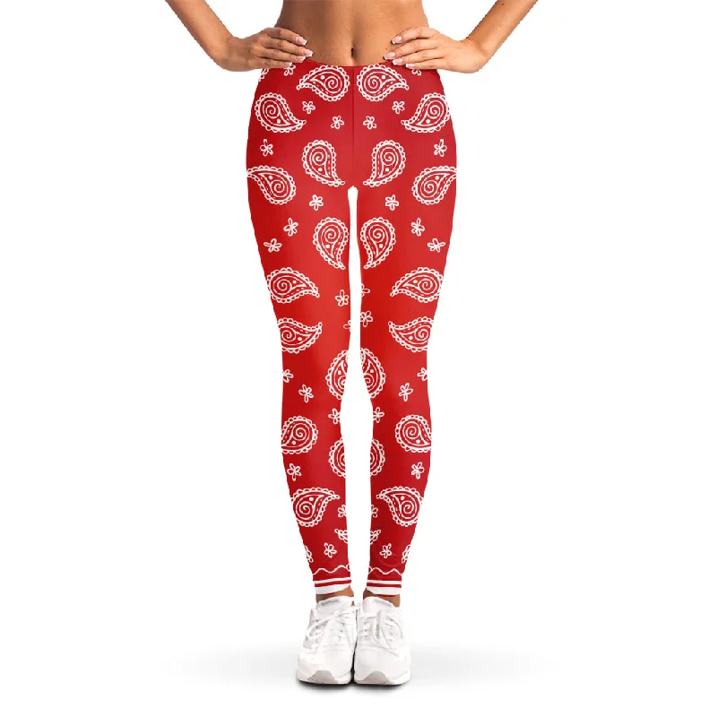 Red And White Bandana Print Women's Leggings Chic Smooth Fit Leggings