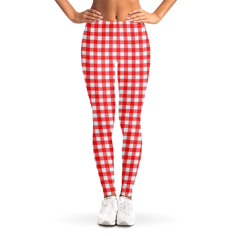 Red And White Check Pattern Print Women's Leggings Stylish Winter-Ready Leggings