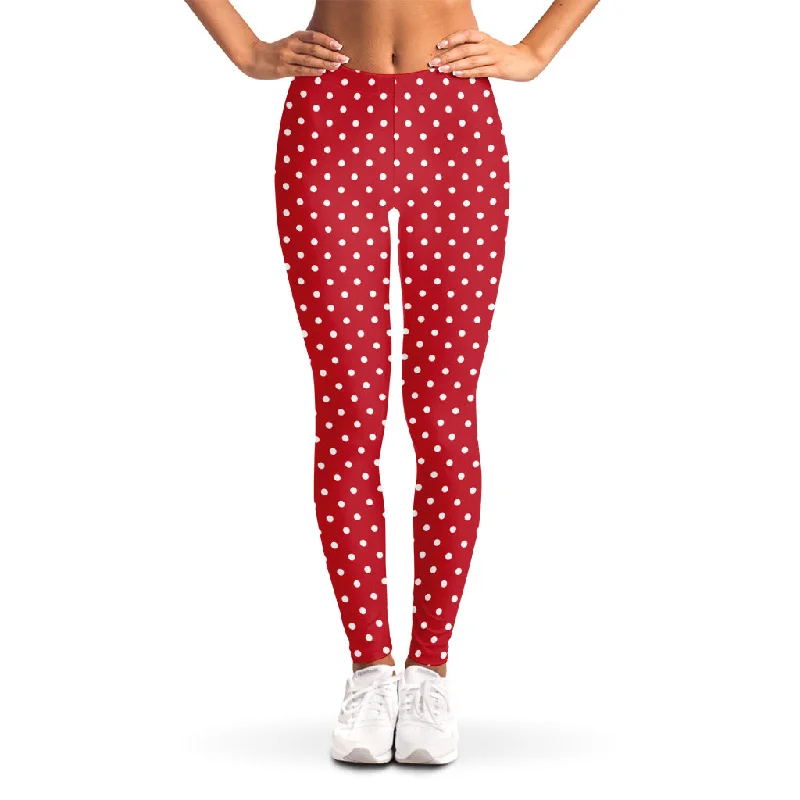 Red And White Christmas Dots Print Women's Leggings Fashionable Printed Legging Pants