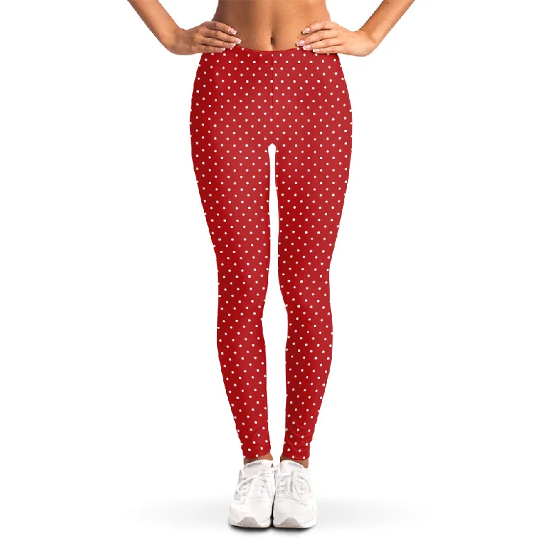 Red And White Polka Dot Print Women's Leggings Trendy Tie-Dye Leggings