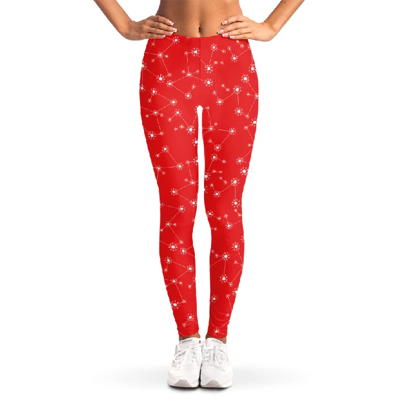 Red And White Snowflake Pattern Print Women's Leggings Stylish Patterned Active Leggings