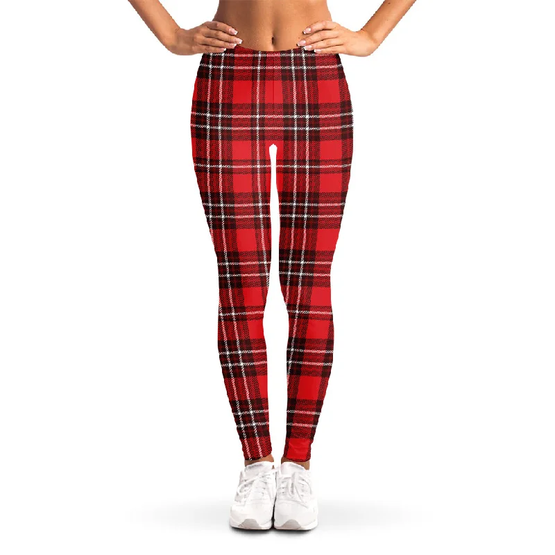 Red And White Tartan Pattern Print Women's Leggings Stylish Yoga Leggings