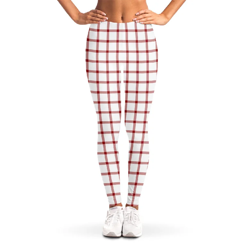 Red And White Tattersall Pattern Print Women's Leggings Comfortable Plus Size Leggings