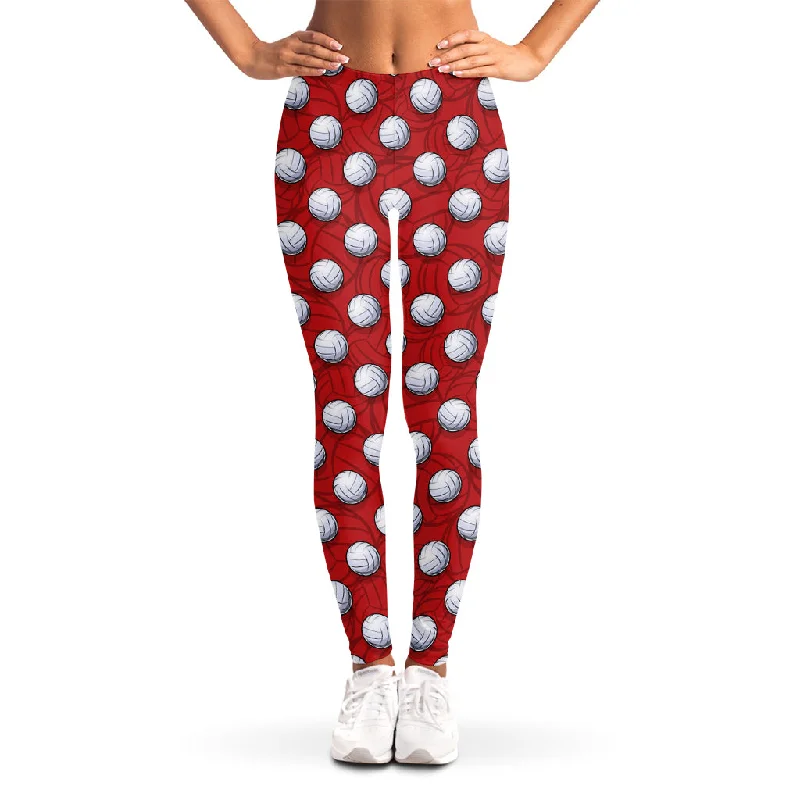 Red And White Volleyball Pattern Print Women's Leggings Cozy Bootcut Leggings