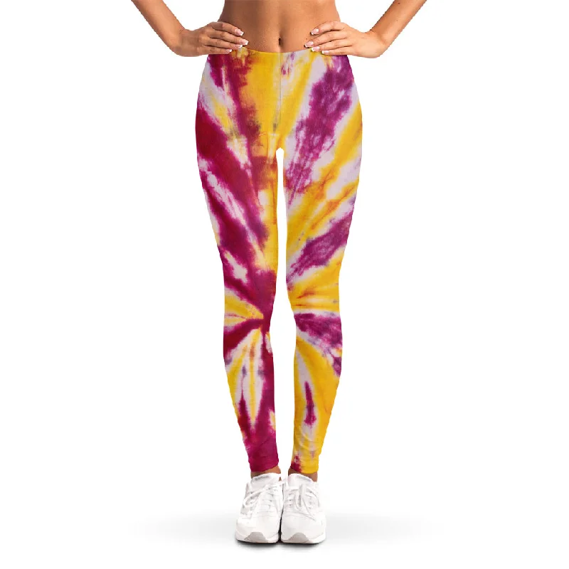 Red And Yellow Spider Tie Dye Print Women's Leggings Stylish Printed Sport Leggings