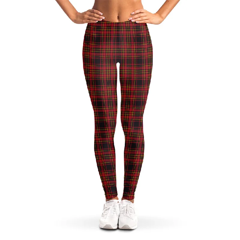 Red And Yellow Tartan Pattern Print Women's Leggings Trendy Cut-Out Activewear Leggings