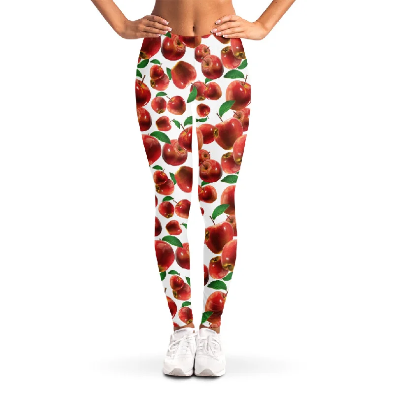 Red Apple Pattern Print Women's Leggings Comfortable Athletic Tights