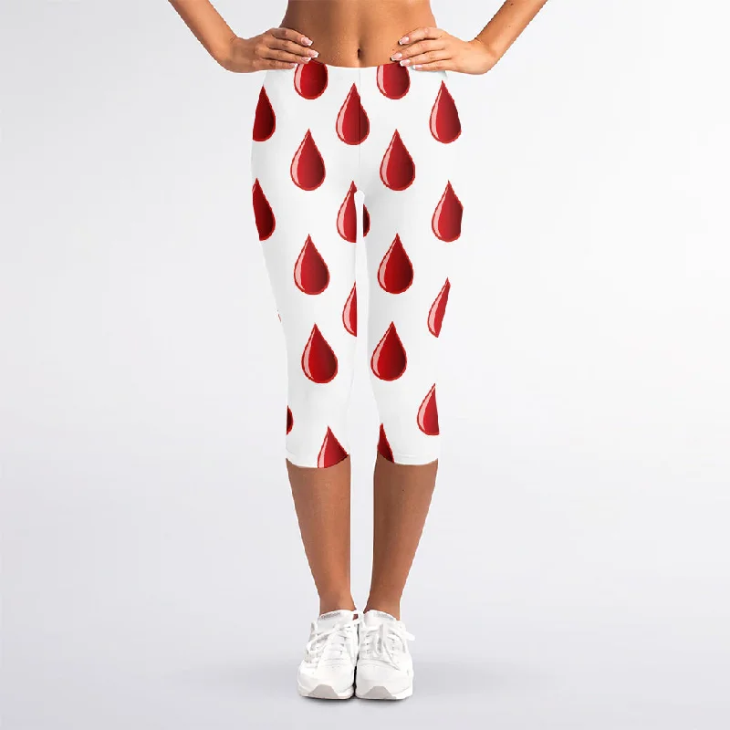 Red Blood Drop Pattern Print Women's Capri Leggings Fashionable Printed Leggings