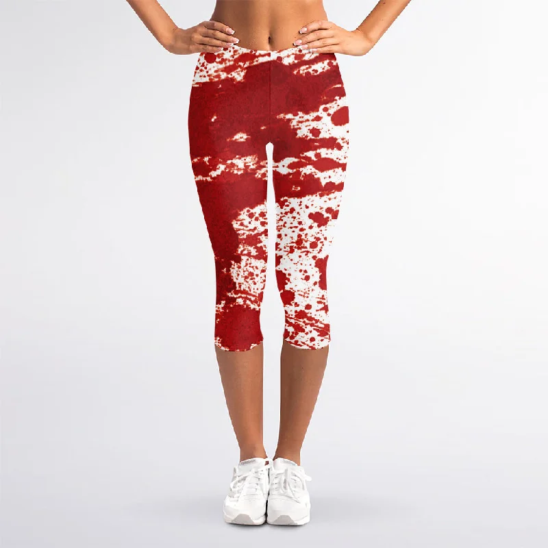 Red Blood Stains Print Women's Capri Leggings Trendy Ombre Effect Leggings