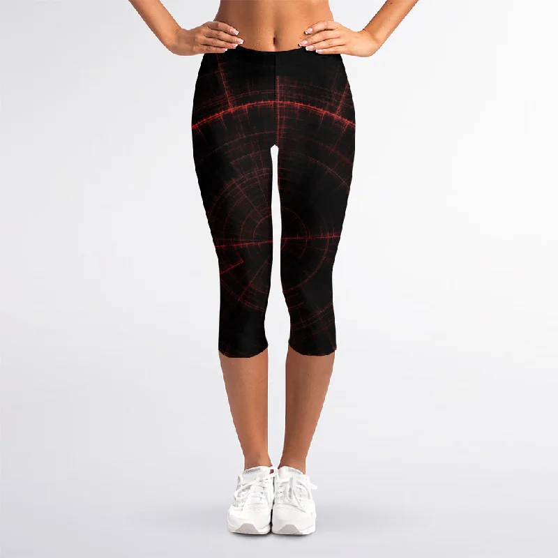 Red Gun Sight Print Women's Capri Leggings Fashionable Solid Color Tights