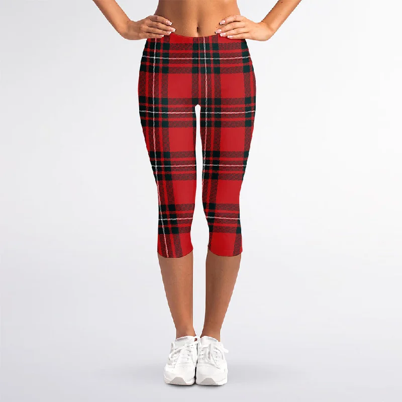 Red Scottish Tartan Pattern Print Women's Capri Leggings Comfortable Sports Performance Tights